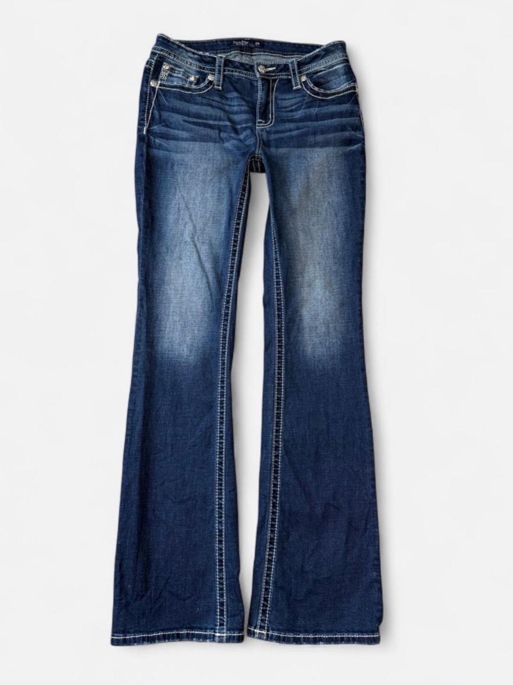 Womens Miss Me Jeans Size 29 Mid Rise Boot Dreamcatcher Y2k Rhinestone Blue - Picture 2 of 12